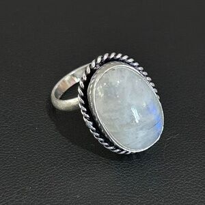 Vintage Signed 925 Sterling Silver Rainbow Moonstone Adjustable Ring - Size 6